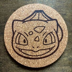 Pokemon Bulbasaur Face Laser Engraved Cork Coaster